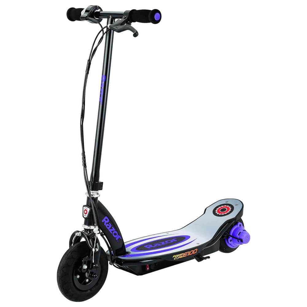 Razor Power Core E100 Electric Scooter with Aluminum Deck and Hand Brake Purple 13111248 The Home Depot