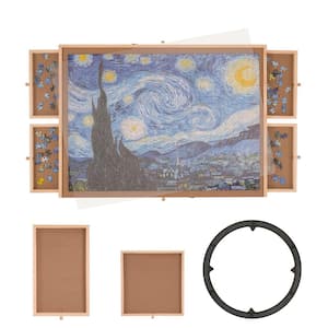 1000 Piece Puzzle Board with 6 Drawers and Cover 29 x 21.6 in. Rotating Wooden Jigsaw Puzzle Plateau