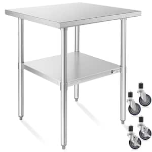 30 in. x 30 in. Stainless Steel Kitchen Prep Table with Bottom Shelf and Casters