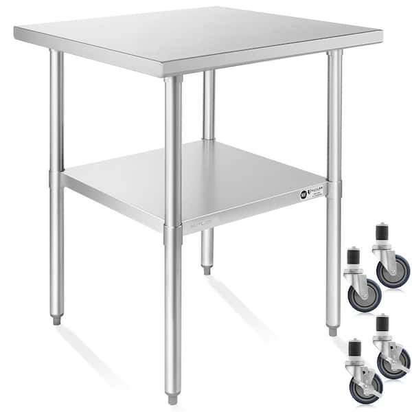 KUTLER 30 in. x 30 in. Stainless Steel Kitchen Prep Table with Bottom Shelf and Casters
