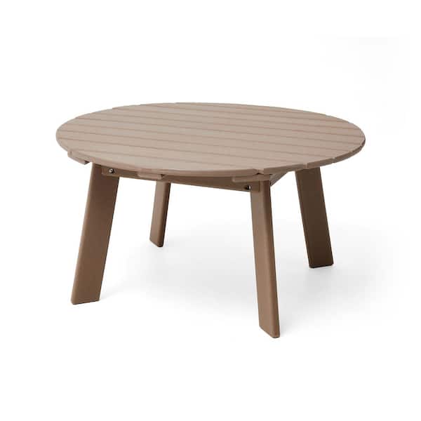 Glitzhome 35.5 in. D Patio Tan HDPE Plastic Round Outdoor Coffee Table