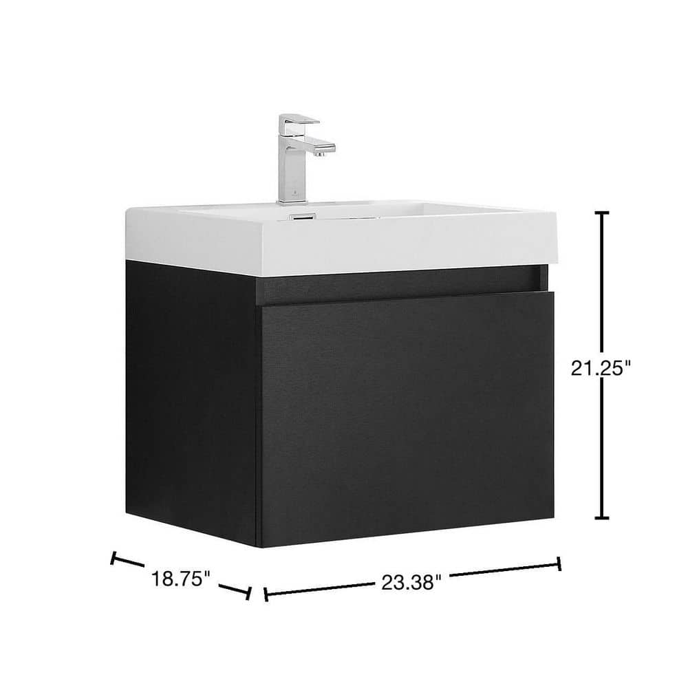 Sleek 23" Black MDF Wall-Mount Bathroom Vanity with Acrylic Top