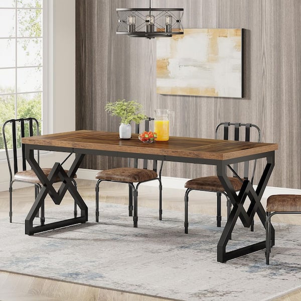 Capen 63 in. Rectangle Brown Wood Computer Desk Industrial Farmhouse Office Workstation Simple Modern Thickened Metal