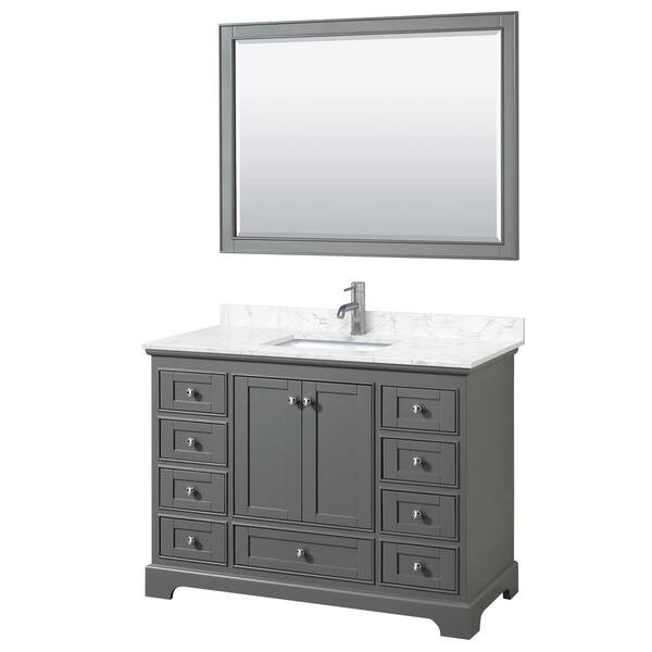 Wyndham Collection Deborah 48"W x 22"D Single Vanity in Dark Gray w/ Cultured Marble Vanity Top in DarkVein Carrara w/ Basin & Mirror
