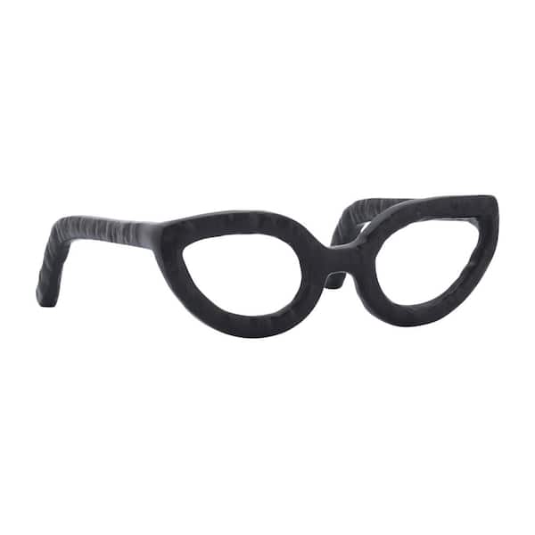 Liv & Skye Black 7 in. x 3 in. Metal Abstract Cat Eye Glasses Sculpture