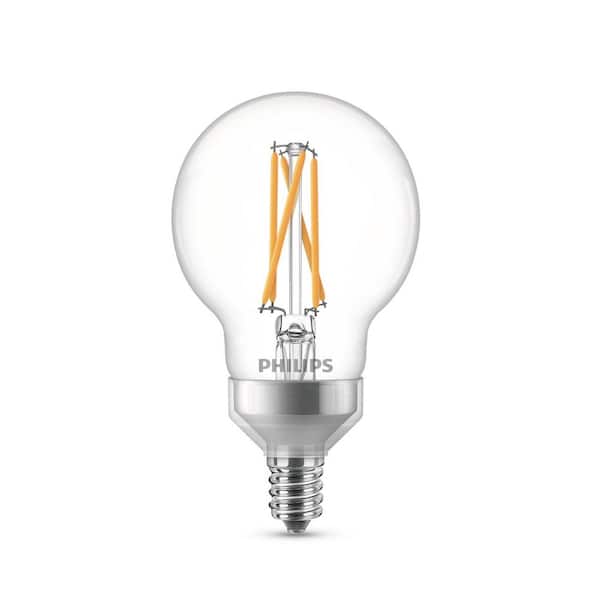 Philips 40-Watt Equivalent G16.5 Dimmable with Dimming Effect Candelabra Base LED Light Bulb Soft White Globe (2-Pack)