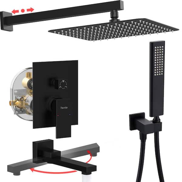 LORDEAR Single Handle 3-Spray Tub and Shower Faucet 2.5 GPM with 12 in. Rain Shower Head in Matte Black Valve Included