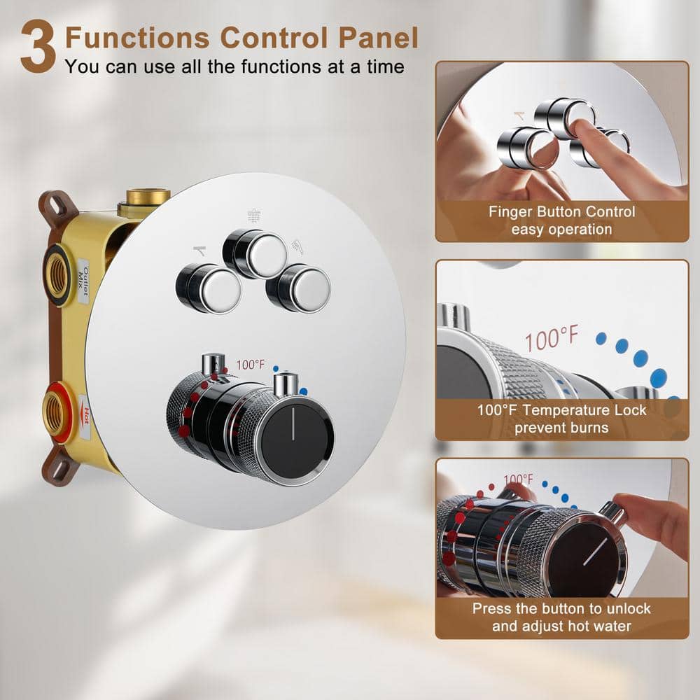Chrome Dual Head Thermostatic Rain Shower System with Handheld
