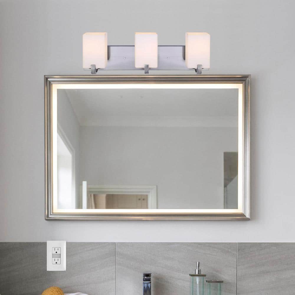 Palmer Contemporary Brushed Nickel 3-Light Vanity with White Opal Glass