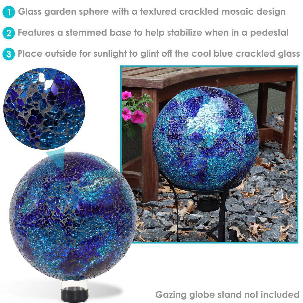 Deep Ocean Blue Crackled Glass Outdoor Gazing Globe, 10"