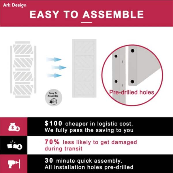 30 in. x 84 in. White 4 Lite Wave Pattern Finished MDF Sliding Barn Door with Hardware Kit and Soft Close