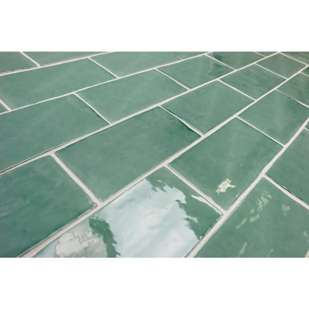 Messi Green Polished Ceramic Subway Wall Tile 3x6