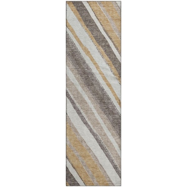 Mayfield Premium Machine Washable Abstract AMF2282 Gold 2 ft. x 7 ft. Runner Rug