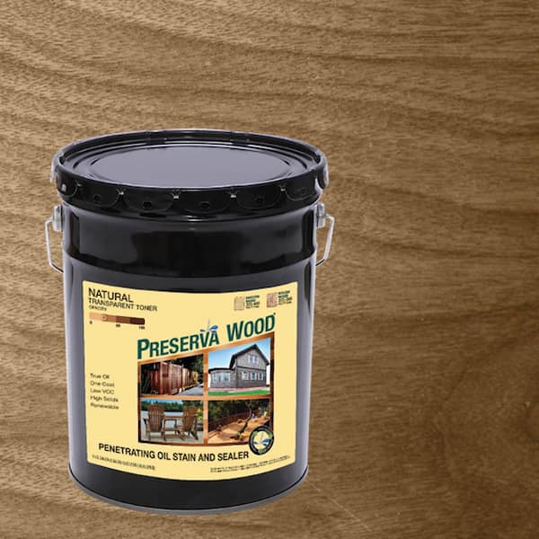 Preserva Wood 5 gal. Oil Based Natural Transparent Exterior Wood Stain and Sealer for Decks, Fences and Wood Sided Homes