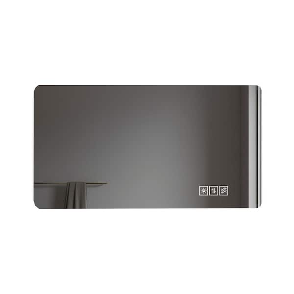48 in. W x 24 in. H Rectangular Frameless Dimmable Wall Bathroom Vanity Mirror in Silver