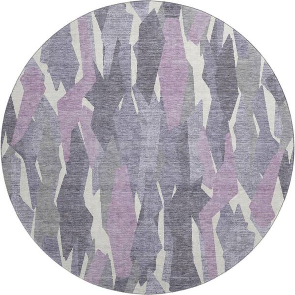 Mayfield Premium Machine Washable Abstract AMF2329 Purple 8 ft. x 8 ft. Round Rug