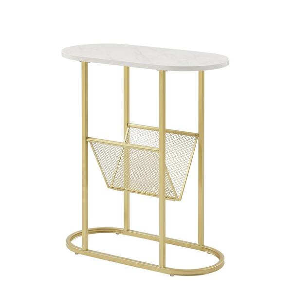 Overleg Eigenaardig Groenteboer Welwick Designs 11 in. Faux White Marble/Gold Oblong Side Table with  Magazine Rack HD8531 - The Home Depot