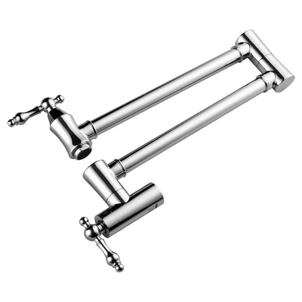 GIVING TREE Wall Mount Faucet Pot Filler Faucet with Double Lever Handle in Chrome