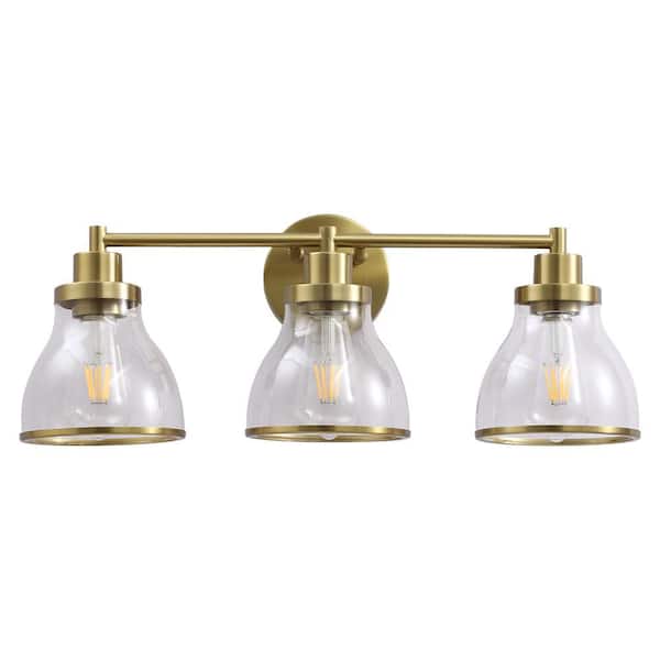 LAZYTIME HOME DECOR INC Sun 22.5 in. 3-Light Brushed Brass color Vanity Light with Clear Glass shade