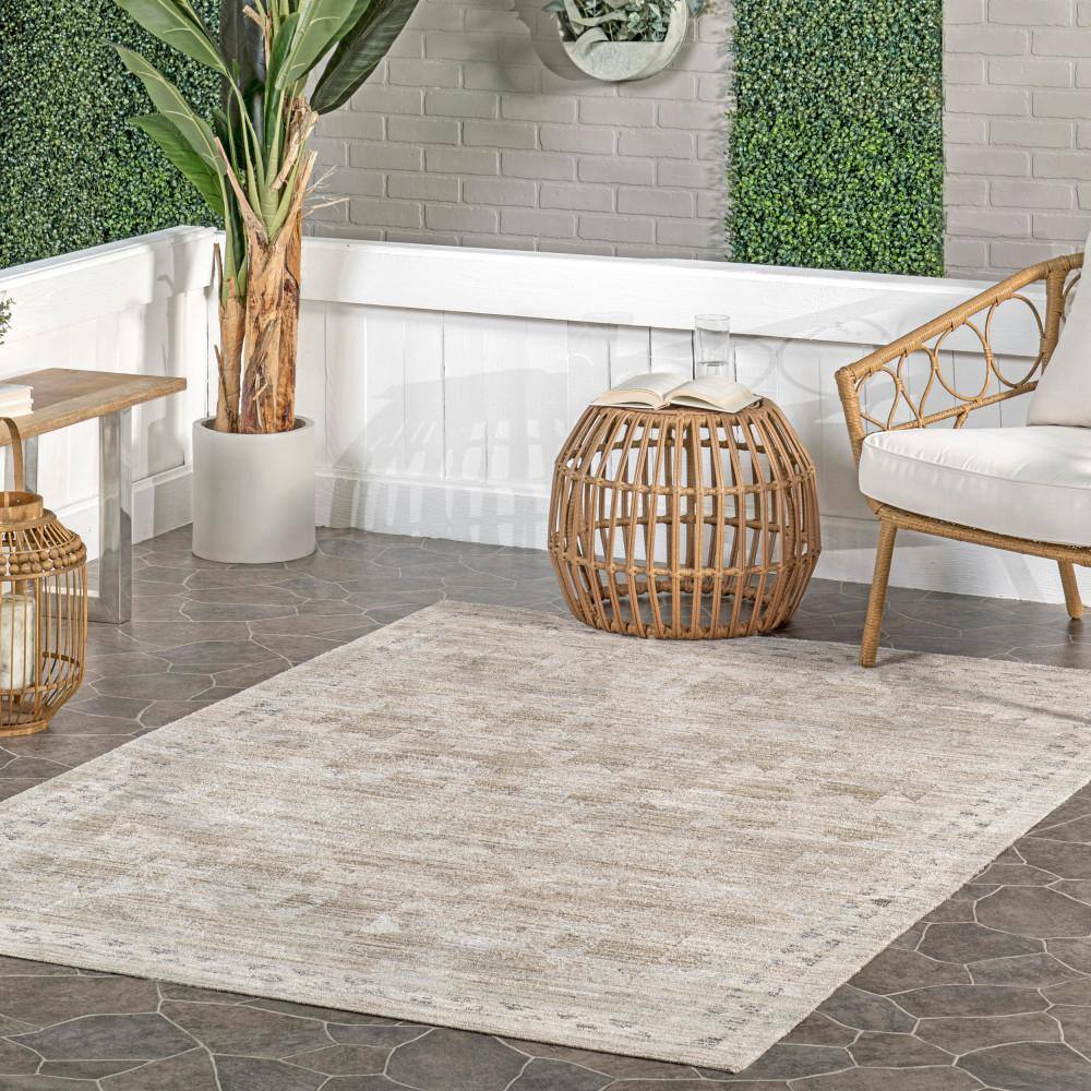 Aine Beige Geometric Machine Washable Indoor/Outdoor Rug