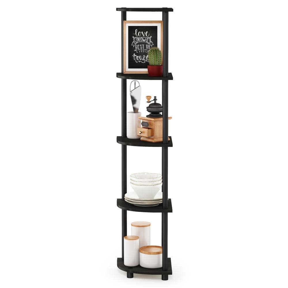 Espresso/Black 5-Tier Corner Floor Mount Water Resistant Shelf