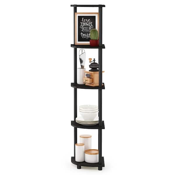Furinno 57.7 in. Black/Espresso Plastic 5-shelf Corner Bookcase