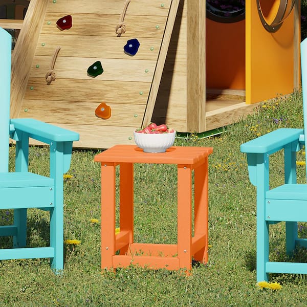 Children's Laguna Outdoor Patio All Weather Fade Resistant Kids Poly Plastic Adirondack Square Side Table in Orange