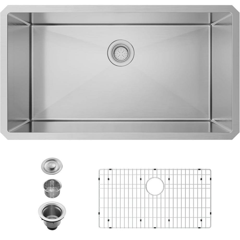 32 in. Drop-In/Undermount Single Bowl 18-Gauge Brushed Nickel Premium T304 