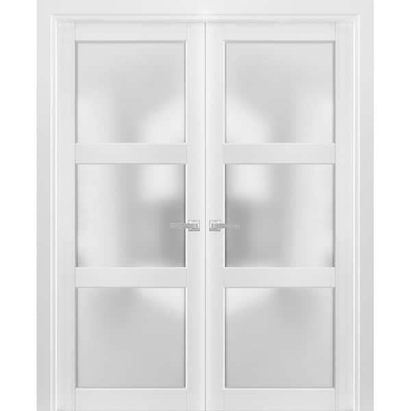 64 in. x 96 in. White Finished Universal/Reversible Frosted Glass Solid Wood Assembly Required Interior Door Kit