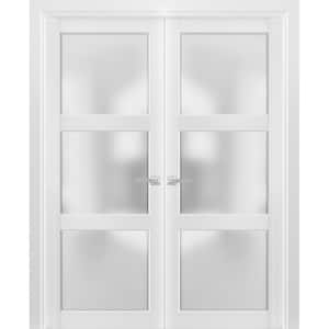 2552 36 in. x 80 in. Universal Handling 3-Lite Frosted Glass Solid White Finished Pine Wood Interior Door Slab