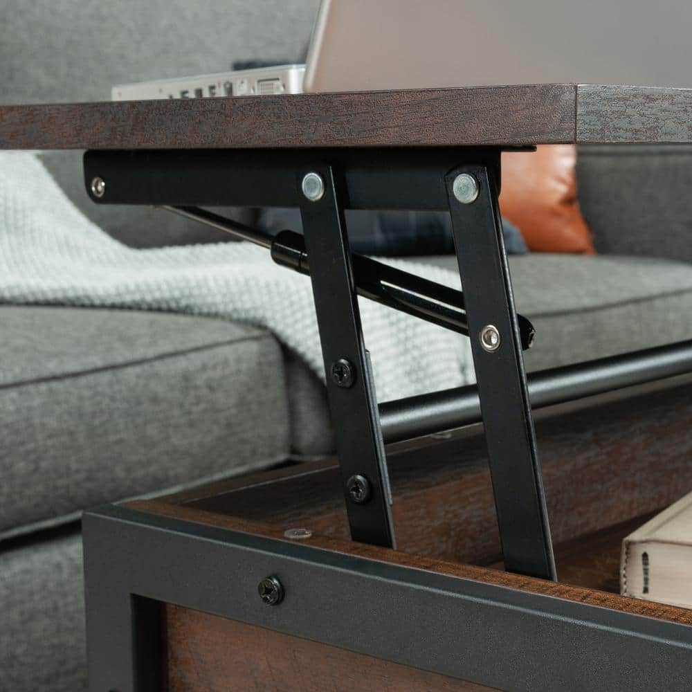 Medium Oak and Metal Lift-Top Coffee Table with Storage
