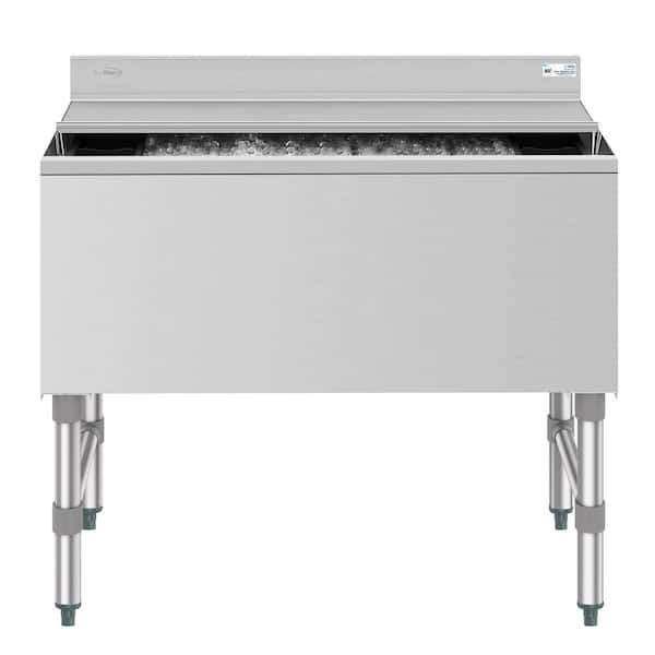 36 in. Commercial Stainless Steel 1 Compartment Underbar Ice Bin with Siding Lid, NSF Certified