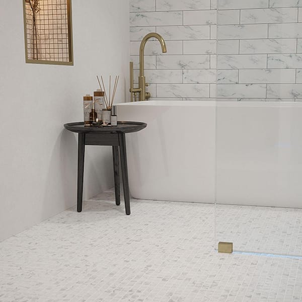 Jeffrey Court Carrara White 11.75 in. x 11.75 in. x 10 mm Honed Marble Mosaic Floor and Wall Tile