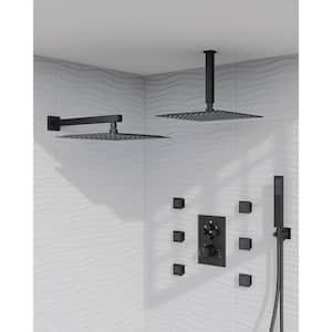 15-Spray Dual Showerheads Wall Mount 12 in. Fixed and Handheld Shower Head 2.5 GPM in Matte Black Valve Included