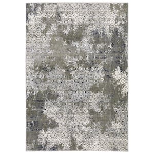 Galleria Beige/Gray 4 ft. x 6 ft. Oriental Abstract Distressed Polyester Indoor Area Rug