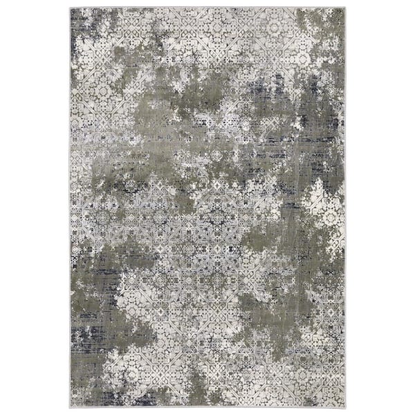 Galleria Beige/Gray 10 ft. x 13 ft. Oriental Abstract Distressed Polyester Indoor Area Rug