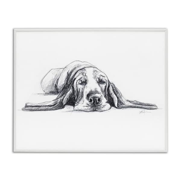 Stupell Industries Bloodhound Pup Naptime by Lindsay Kivi Fine Art White Framed Animal Giclee Art Print 11 in. x 14 in.