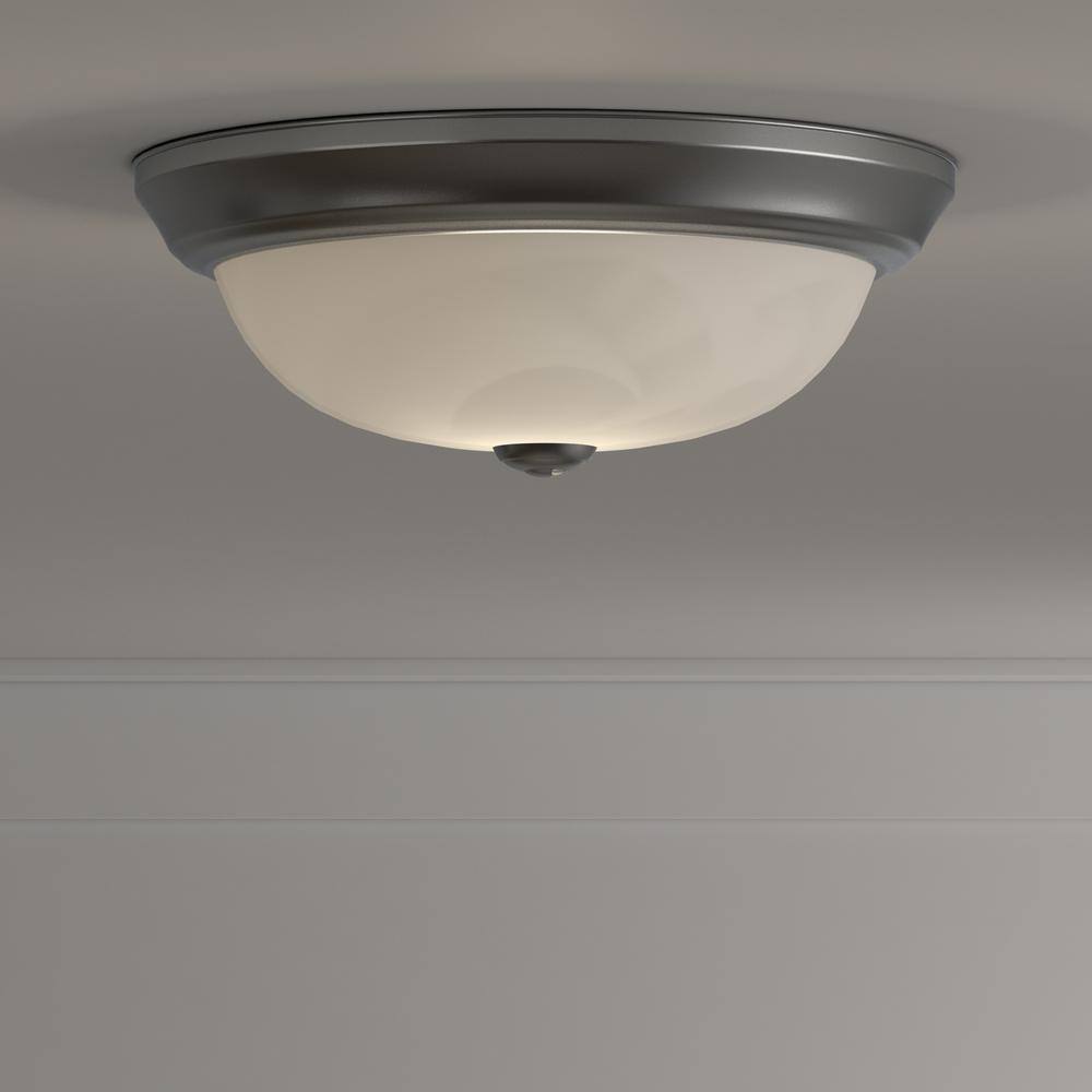 Pewter 15" Alabaster Glass Flush Mount Ceiling Light