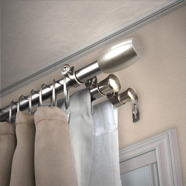 EMOH 13/16" Dia Adjustable 48" to 84" Triple Curtain Rod in Satin Nickel with Evie Finials
