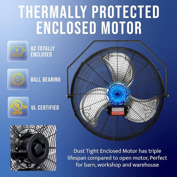 Simple Deluxe 20 Inch High Velocity Wall Mount Fan - 3 Speed Metal Ventilation Fan