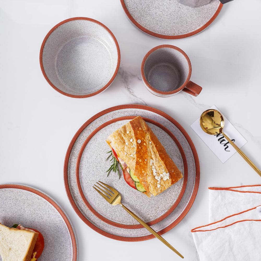 Vince Red and White Ceramic 16-Piece Dinnerware Set