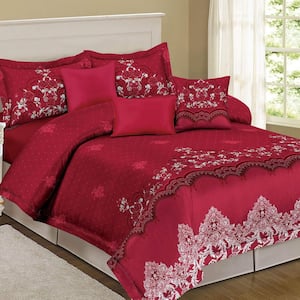 2 Piece All Season Bedding Twin size Comforter Set, Ultra Soft Polyester Elegant Bedding Comforters-Red