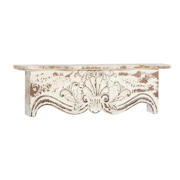 Litton Lane 28 in. x 9 in. Brown 1 Shelf Wood Scroll Wall Shelf