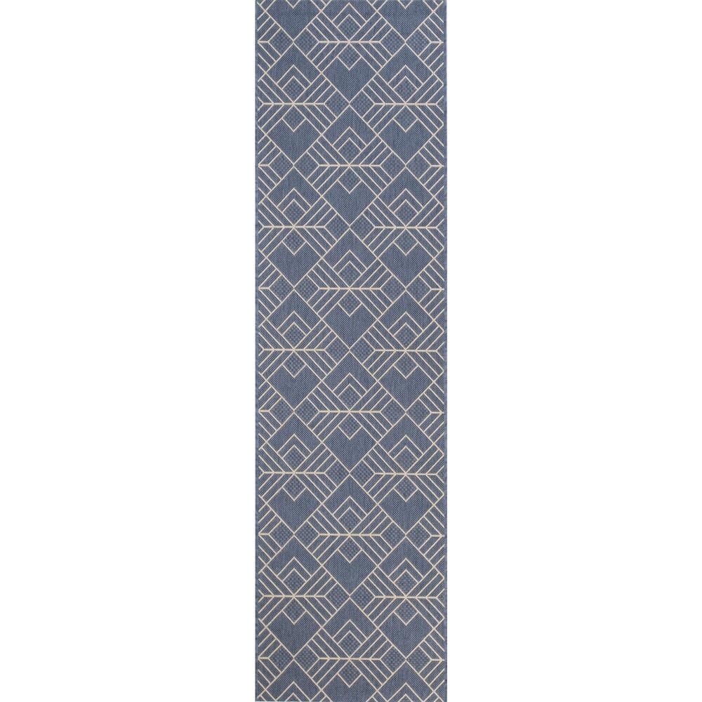 Dariya Blue Geometric Flat Woven Synthetic Runner Rug