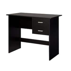36 in. Rectangular Black 2 Drawer Writing Desk with Built-In Storage