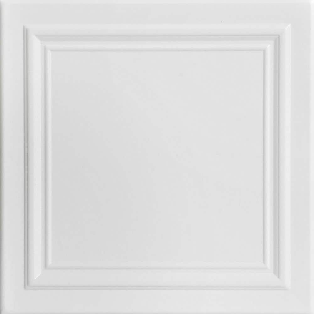 Line Art White Heron 1.6 ft. x 1.6 ft. Decorative Foam Glue Up Ceiling Tile