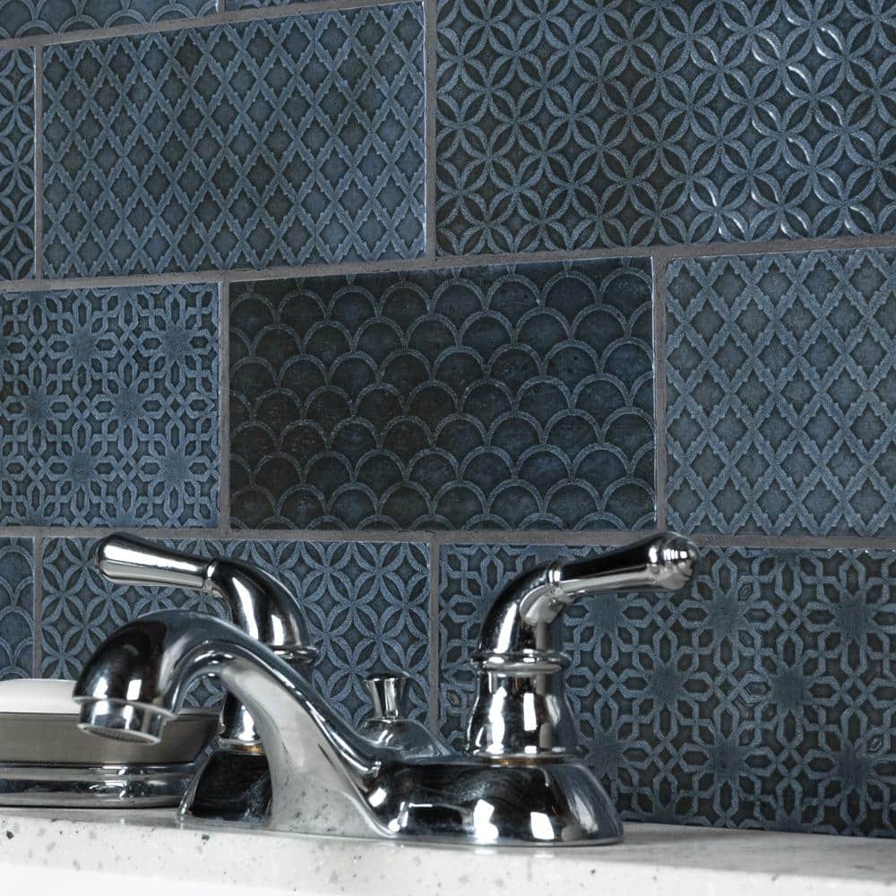 Camden 8" x 4" Azurro Ceramic Patterned Subway Tile