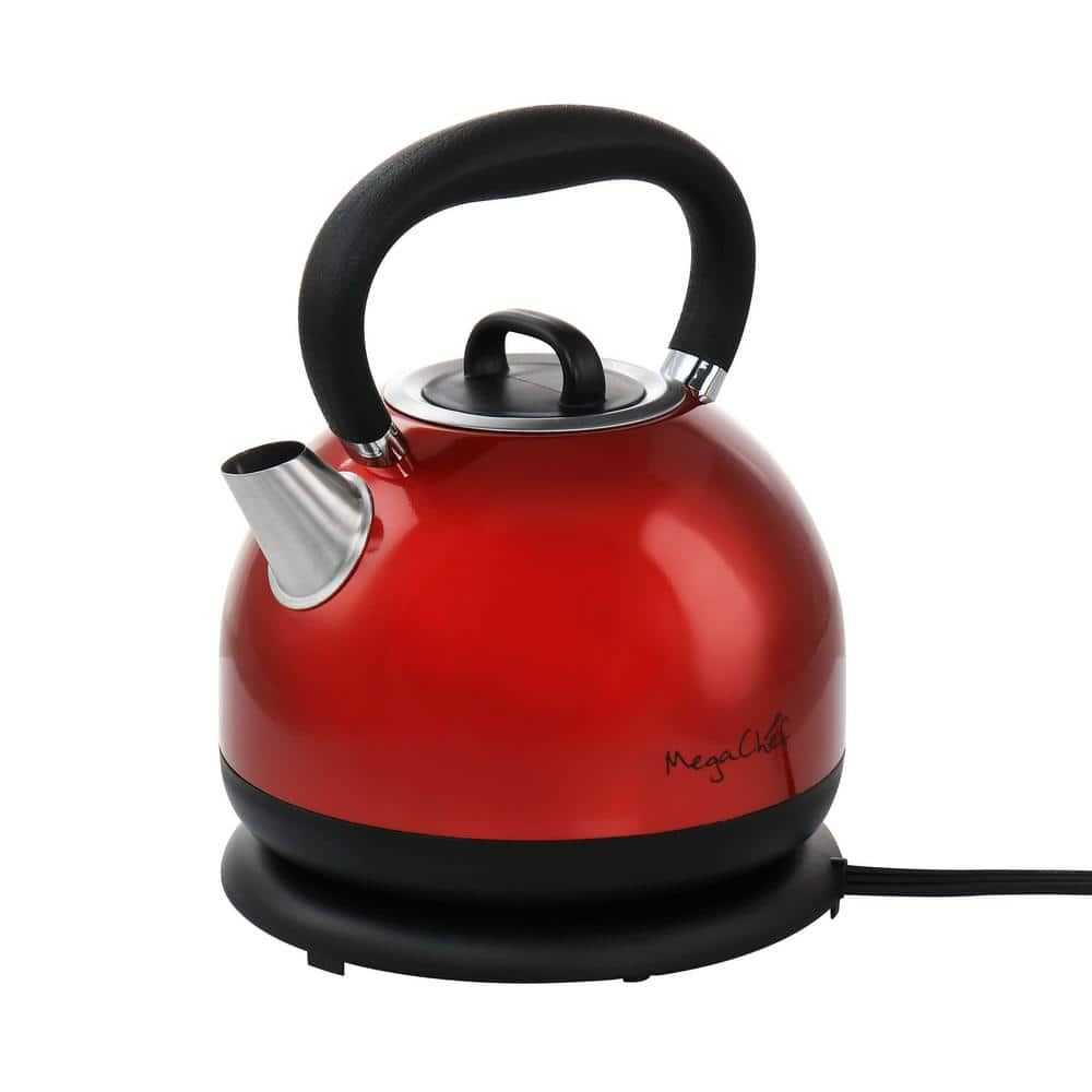 MegaChef 7-Cup Red Cordless Half Round Electric Stainless Steel Tea ...