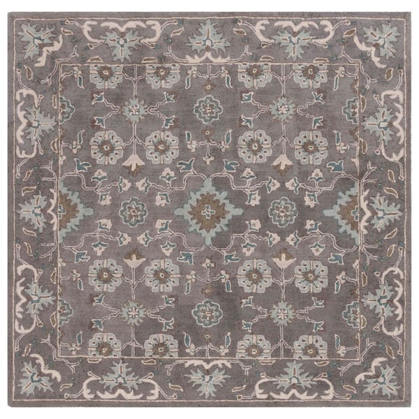 Blossom 6 ft. x 6 ft. Square Gray Border Area Rug