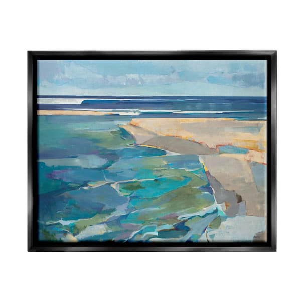 The Stupell Home Decor Collection Abstract Beach Landscape Pastel Cubism Painting by Third and Wall Floater Frame Abstract Wall Art Print 21 in. x 17 in.